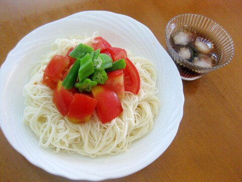 夏野菜たっぷり！オクラととまとで☆冷やしそうめん♪